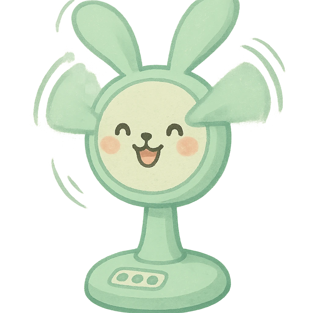 bunny electric fan, ears spinning like fan blades, cheerful face, pastel green, full-body emoji