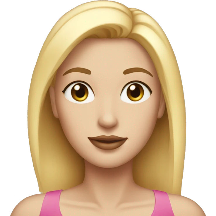 A beautiful woman with straight blonde hair, pink lips, thin eyebrows. emoji