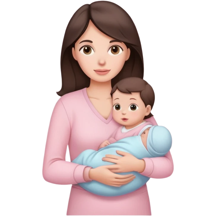 brunette mother holding baby in pastel pink outfits emoji