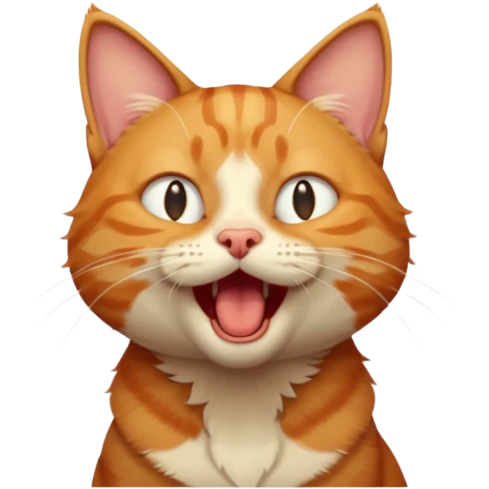 A high-resolution photo-realistic digital illustration of a solid ginger tabby cat, head titled up yawning emoji