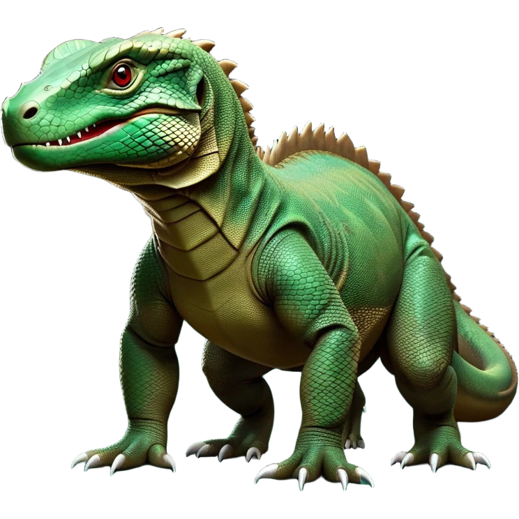 cinematic-komodo-dragon-realistic-full-body-standing-emoji,-massive-scaled-body-poised-with-quiet-power,-rough-textured-skin-dark-green-and-brown,-head-tilted-dramatically,-long-forked-tongue-flicking-out,-simplified-yet-realistic-focused-features,-highly-detailed,-glowing-with-an-almost-sarcastic-glow emoji