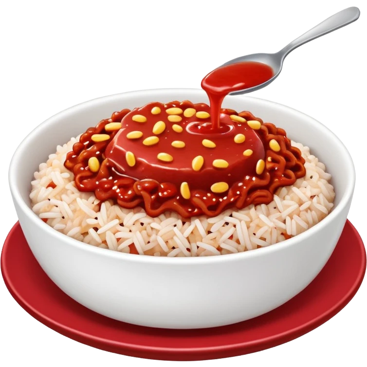 a plate of red sauce-covered rice (red donburi) with a bite taken out emoji