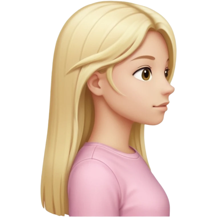girl in light pink clothes, blonde with long straight hair, side view, variation 3 emoji