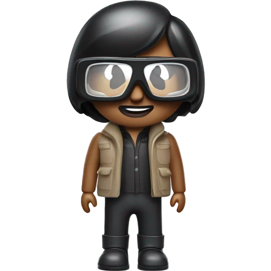 A stereotypical designer whith a large black framed goggle as white Playmobil figure emoji