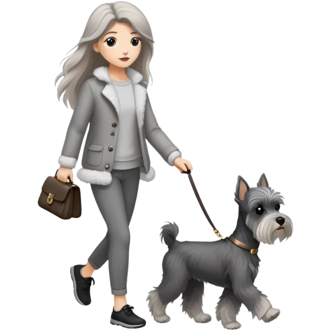 A long-haired girl walking a miniature schnauzer emoji