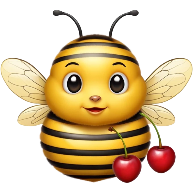 adorable bee with a pair of cherries emoji