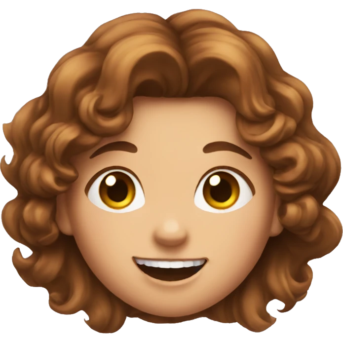 a girld with curled brown hair with a missing tooth emoji