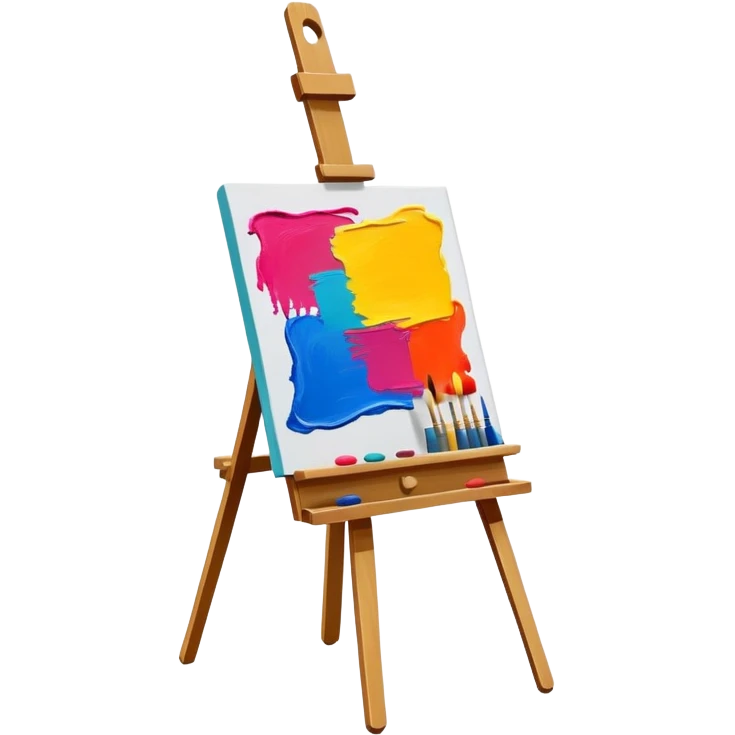 Painting on an easel, brush strokes, vibrant colors, abstract or classical style, textured effect, minimalistic, on a white background, no extra details, easel included. emoji