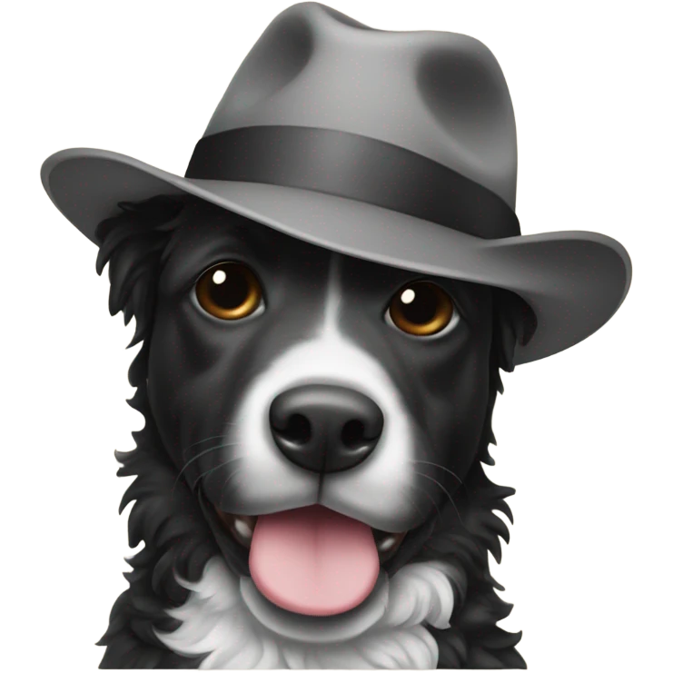 Black and white border doodle with a fedora emoji