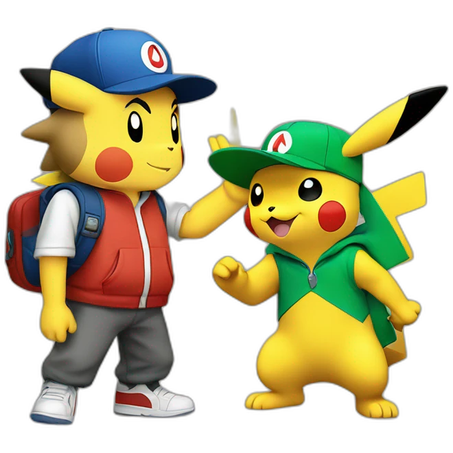Ash Ketchum and Pikachu high-fiving emoji