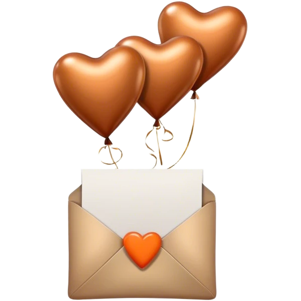 dark brown love letter in drak beige and dark orange metallic heart-shaped balloons emoji