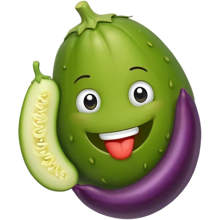 Big pickle with a cute face kissing an eggplant emoji