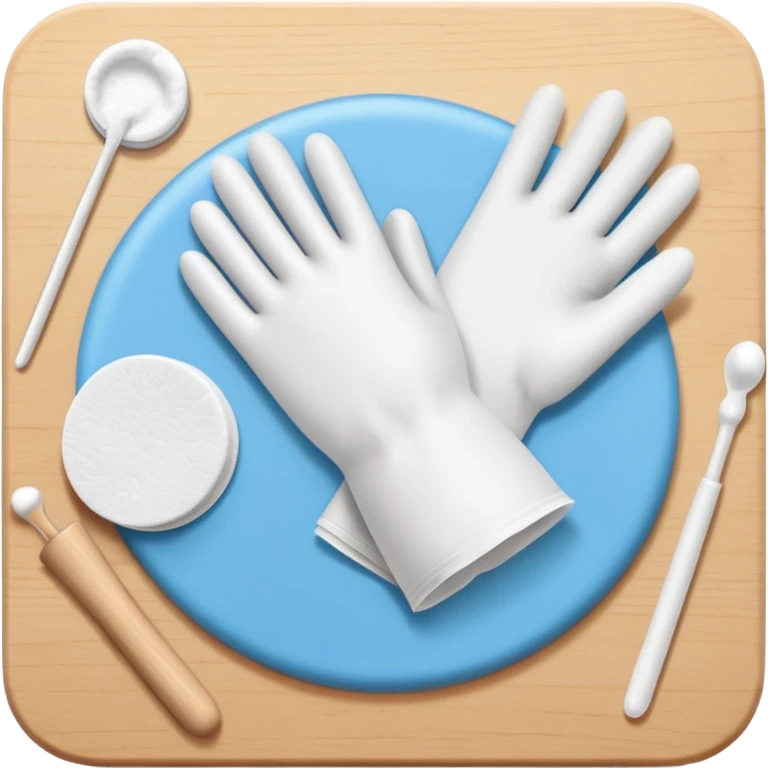 disposable gloves, cotton pads and swabs lying on a table emoji