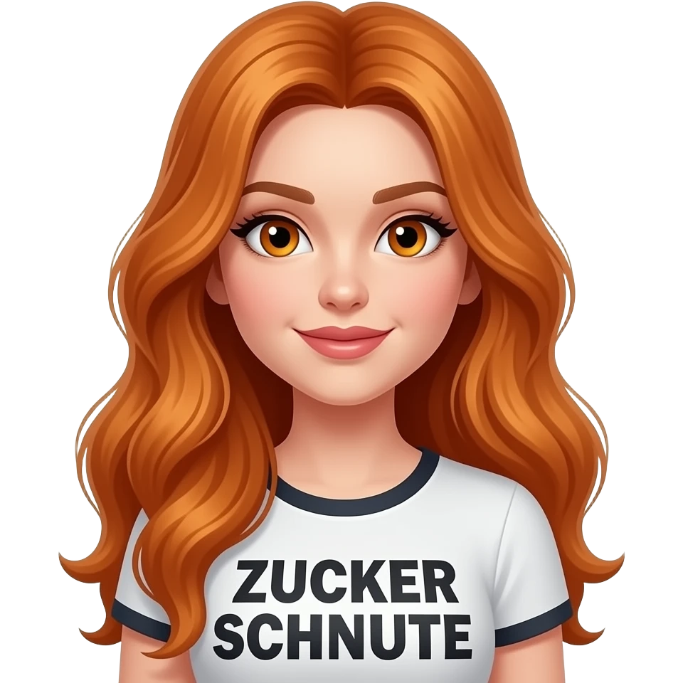 sexy girl with long ginger hair and ginger eyes a top with ZUCKER SCHNUTE written on it emoji