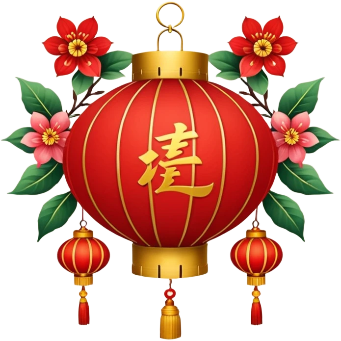 cute chinese red lantern with flowers emoji