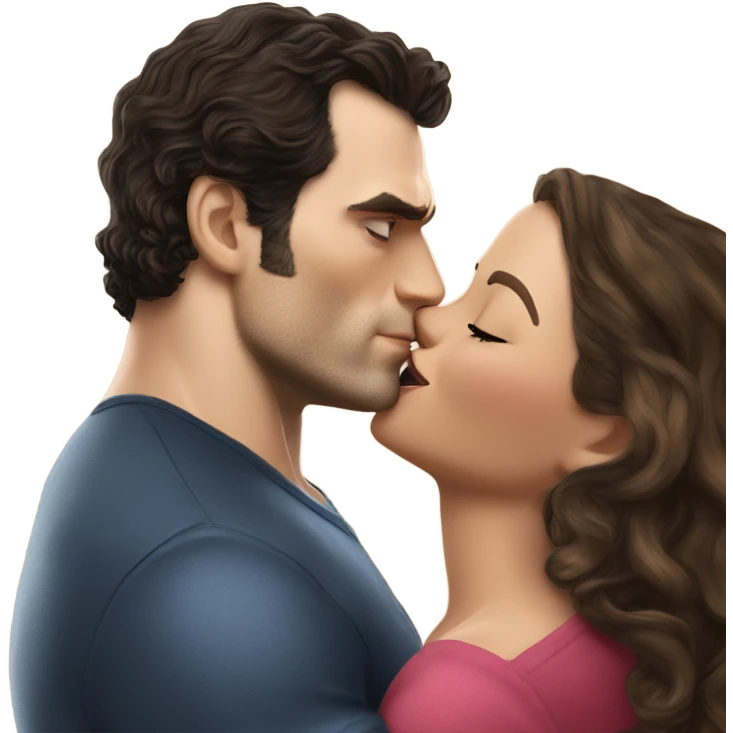 realistic photo of Henry Cavill kissing a beautiful woman  emoji