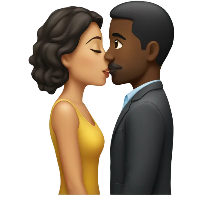 Hispanic lady kissing black guy emoji