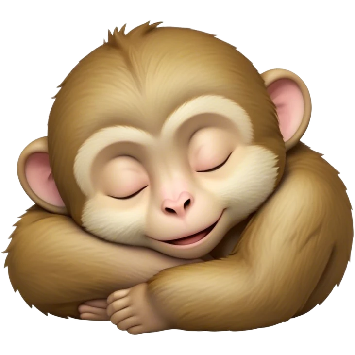 Meme-Worthy cute Sleeping Macaque Portrait Emoji, Head resting peacefully with a contented smile, showcasing soft, downy fur and eyes gently closed in serene slumber, Simplified yet comically adorable features, highly detailed, glowing with a soft, drowsy glow, high shine, relaxed and utterly lovable, stylized with an air of playful laziness, bright and heartwarming, soft glowing outline, capturing the essence of a sleeping macaque that feels destined to become the next viral icon of adorable rest! emoji