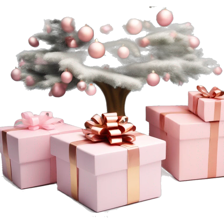 Light pink Christmas gifts under a white Christmas tree  emoji