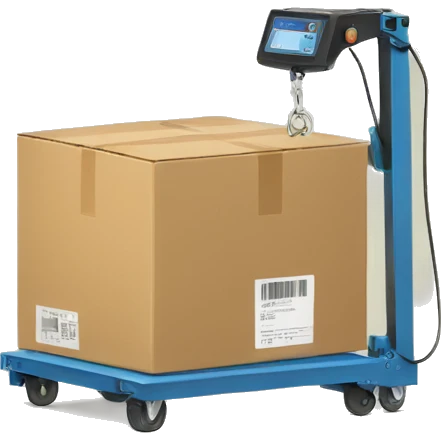 a shipping box being measured and weighed emoji