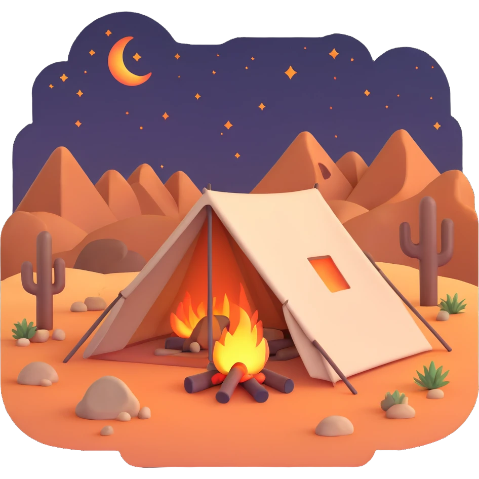 desert tent with campfire at night emoji