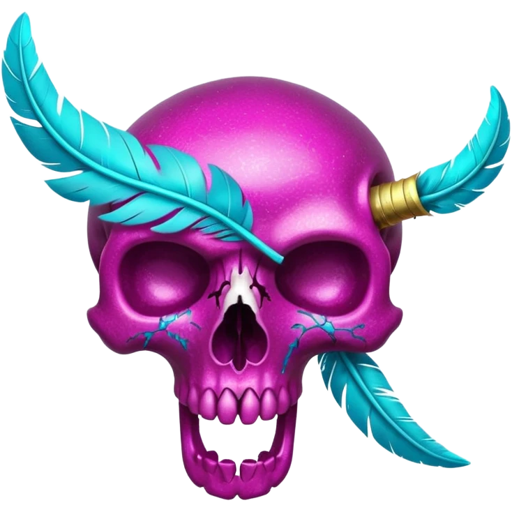 Glittery magenta animal-skull with cyan feathers emoji