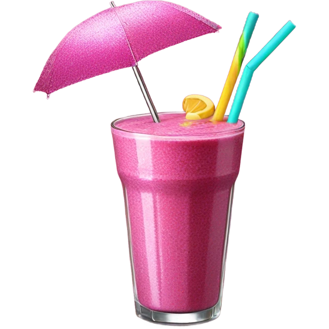 Hot pink smoothie with glitter and straw with umbrella  emoji
