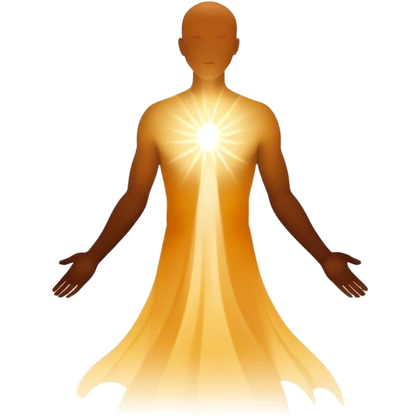 Human silhouette dissolving into light, soul transcending, spiritual enlightenment emoji