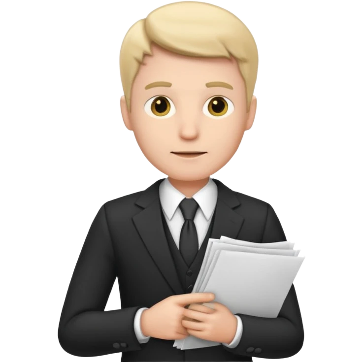 a white man in a formal suit walks with papers in his hands emoji