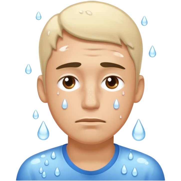 Man making a tired face with white drops of sweat on his face emoji