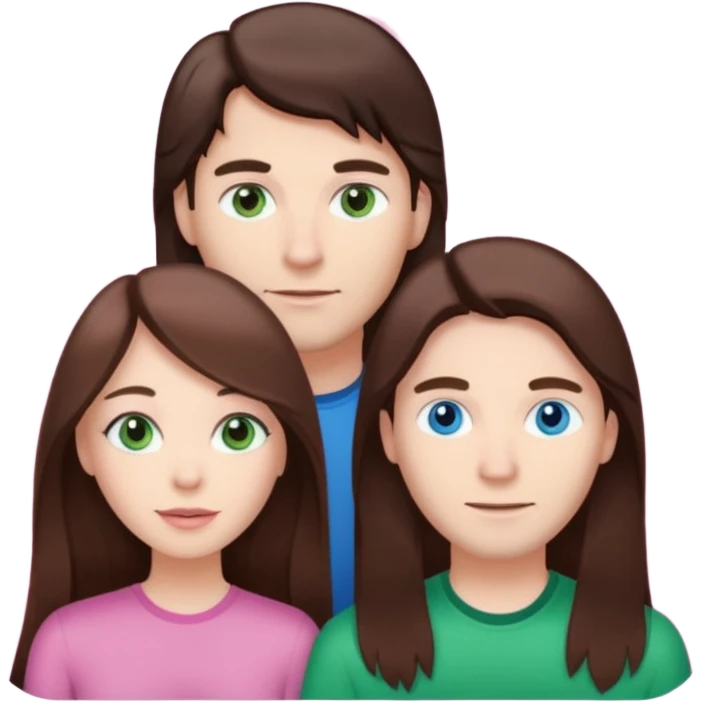 pink polaroid photo of a couple thats white with long brunette hair blue eyes and a white guy with brunette hair and green eyes emoji