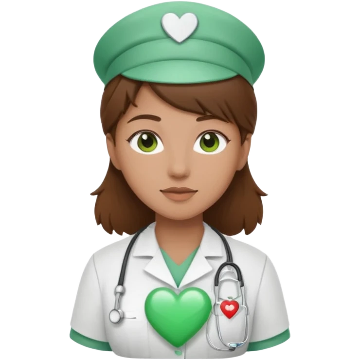 Brown hair Nurse with green heart and Gypsophila surround her  emoji