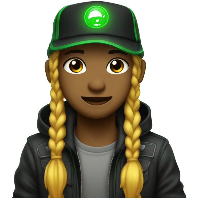 Anime con gorra negra y bordes verdes de neon, fondo transp emoji
