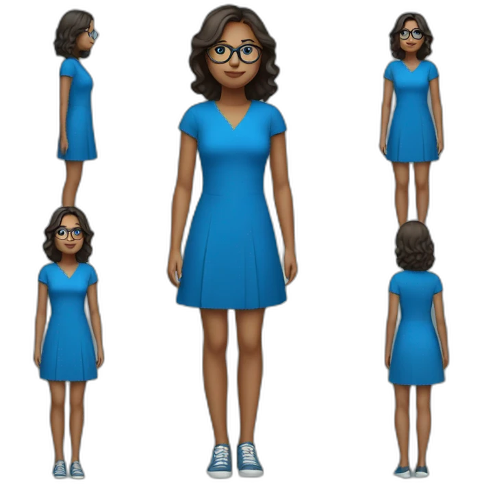 girl wearing a blue dress and glasses full body emoji