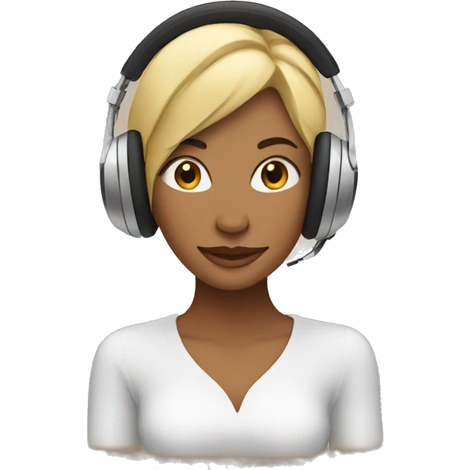 woman with headphones and music notes surrounding emoji