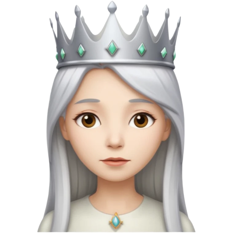 White silver straingt Long Haired Women, Queen with crown — soft expression emoji