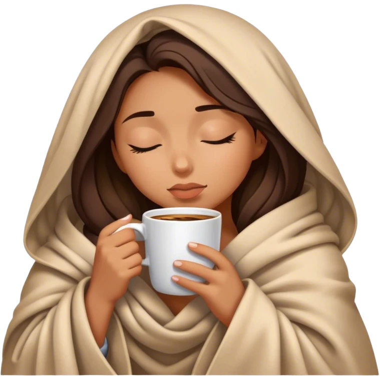 girl inside a blanket sipping coffee eyes closed emoji