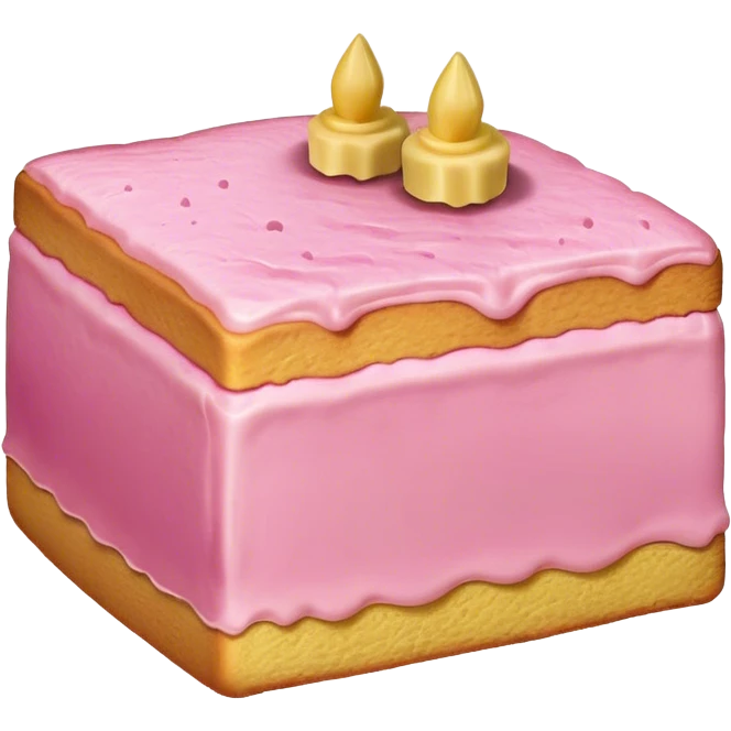 sweet simple slice of sponge cake, with pink frosting on the outside, pointing right emoji