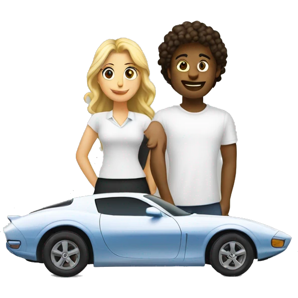 White Soldair and a woman looking each other eyse and saying about future cars emoji