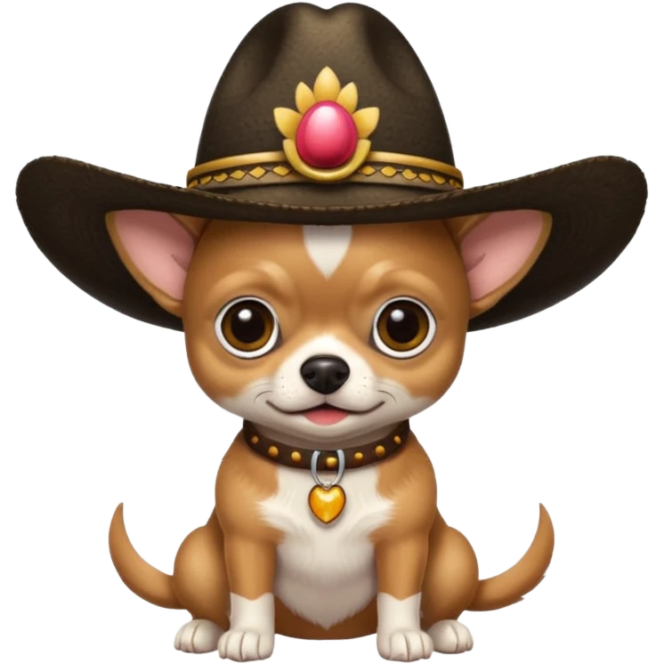 Chihuahua negro con cafe con sombrero de paja emoji