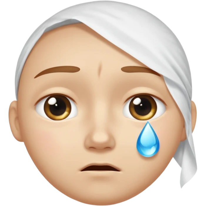 cartoon-style human character with round face and light skin, one large teardrop falling from the eye, big white tissue gently wiping the tear, emotional expression, clean white background emoji
