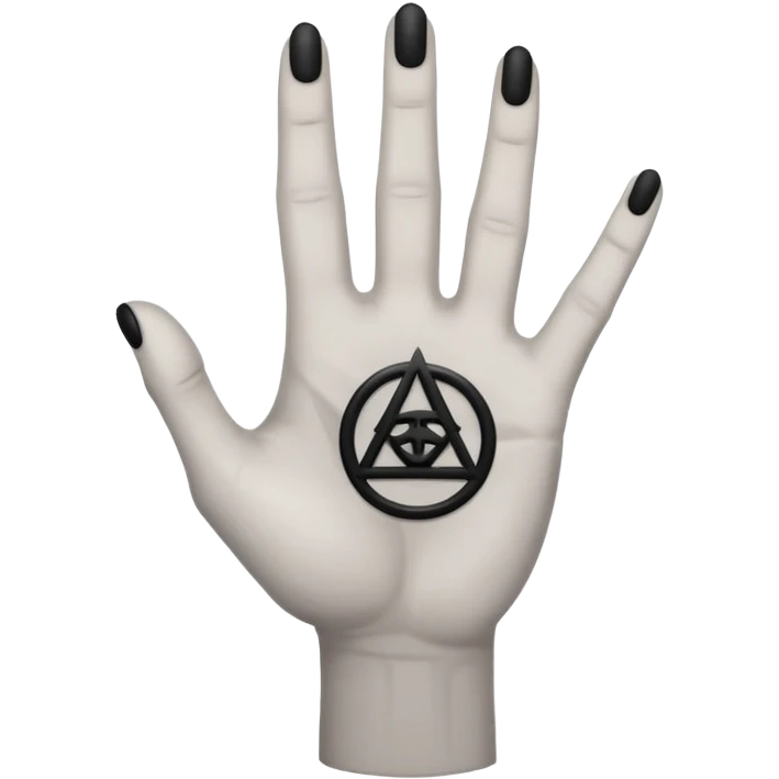 light grey hand with a black occult symbol on the palm emoji