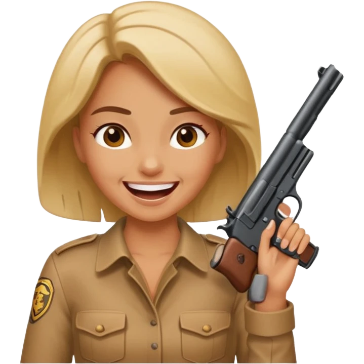 Girl laughing while holding gun with the top of it to head emoji