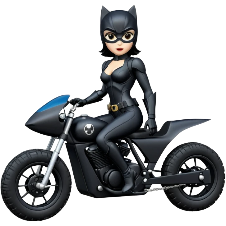 Rc toy sexy fenders on Catwoman’s buxom attractive armored midnight-colored tight outfit from tv series style dark knight movie stealthy accurate sporty safe deluxe off-road fast pursuit prototype concept car (black hair, sitting driving aggressively) rally vehicle  emoji