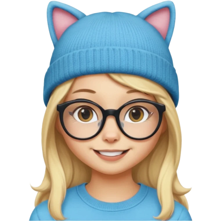 Blonde girl wearing cat  glasses and beanie, long hair emoji