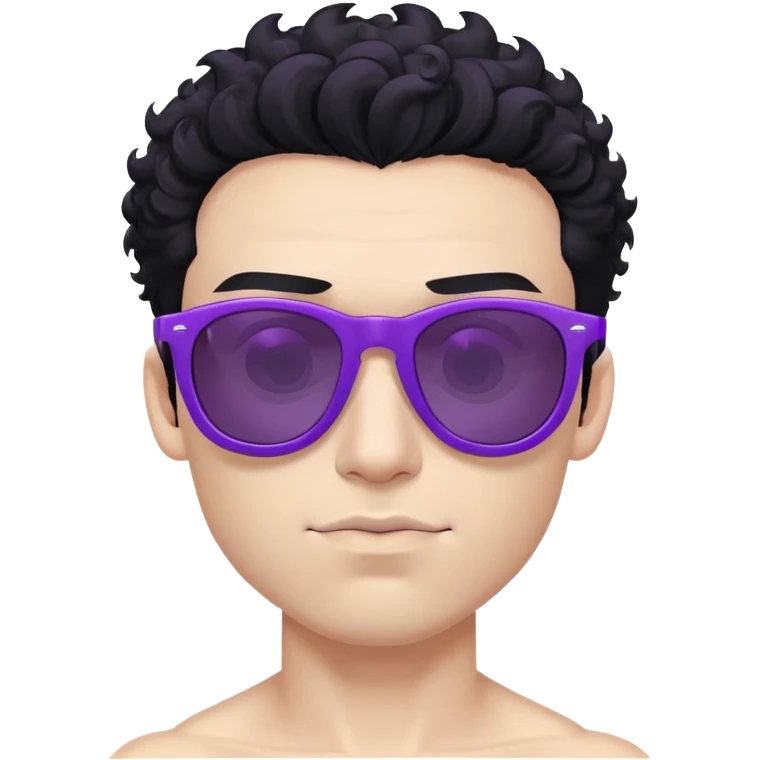 shirtless male athlete with white skin and moderately curly black hair on top with shaved sides, wearing purple sunglasses with black tinted lenses emoji