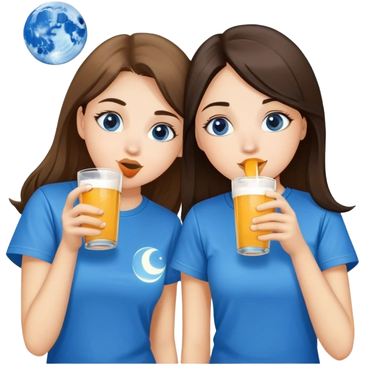 two girls chugging a blue moon  emoji
