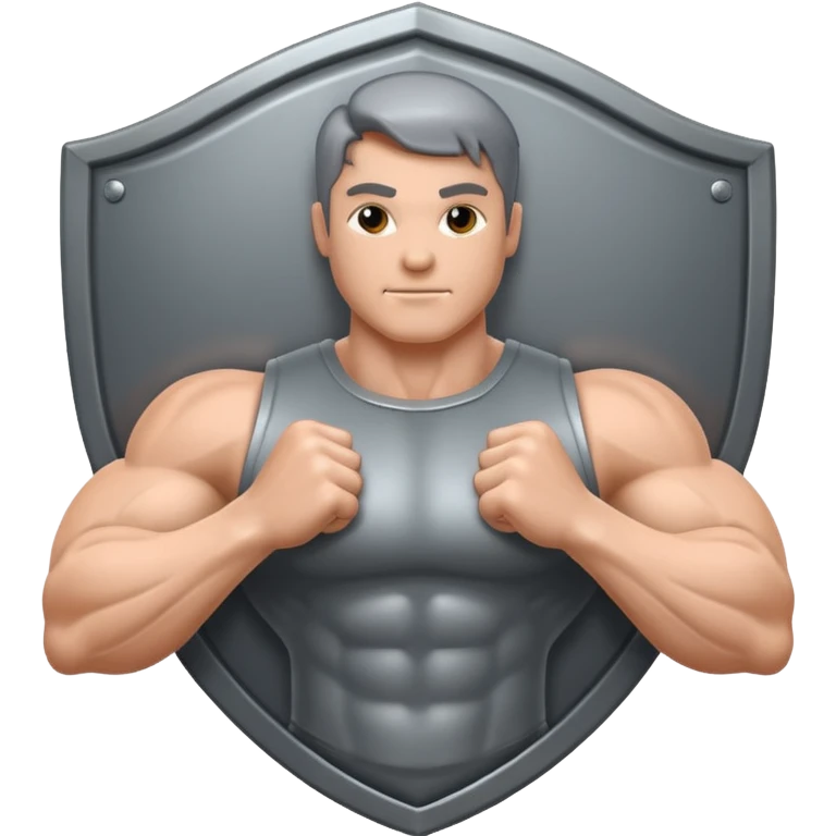 Steel gray shield with muscle bicep icon emoji