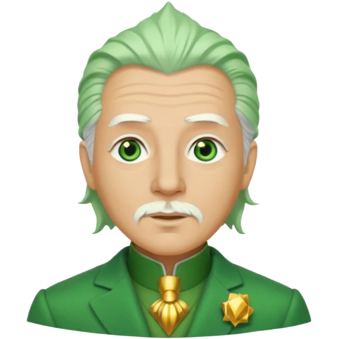 The Wizard from the Wizard of Oz with light skin, green eyes, white hair, green outfit emoji