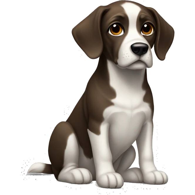 realistic dog portrait full body dark brown ears white body emoji